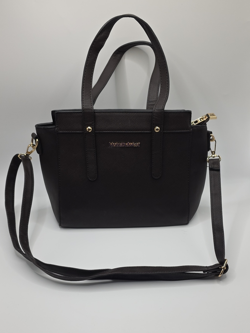 Montana West Brown Structured Shoulder Bag with Gold Accents